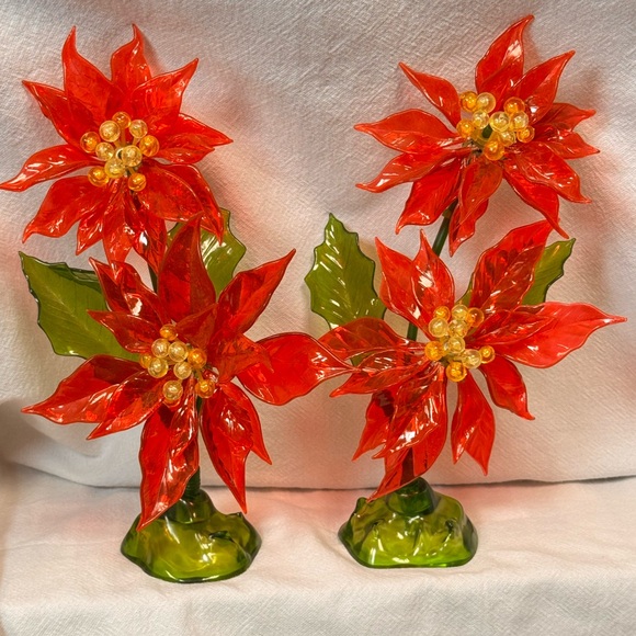Vintage Other - Vintage 60's Lucite Christmas Poinsettias Pair Red Green Glows C.K. Industries